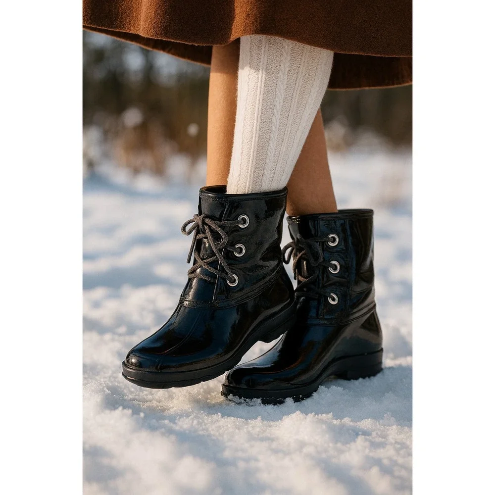 Seven7 Boots Goose Wool Rubber Duck Ankle Booties‎ Fleece Lined Women Black 9